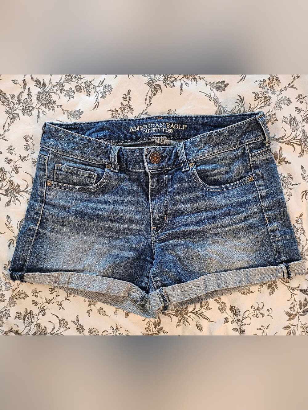 American Eagle Outfitters Dark Blue Denim Roll Cuff Jean Shorts